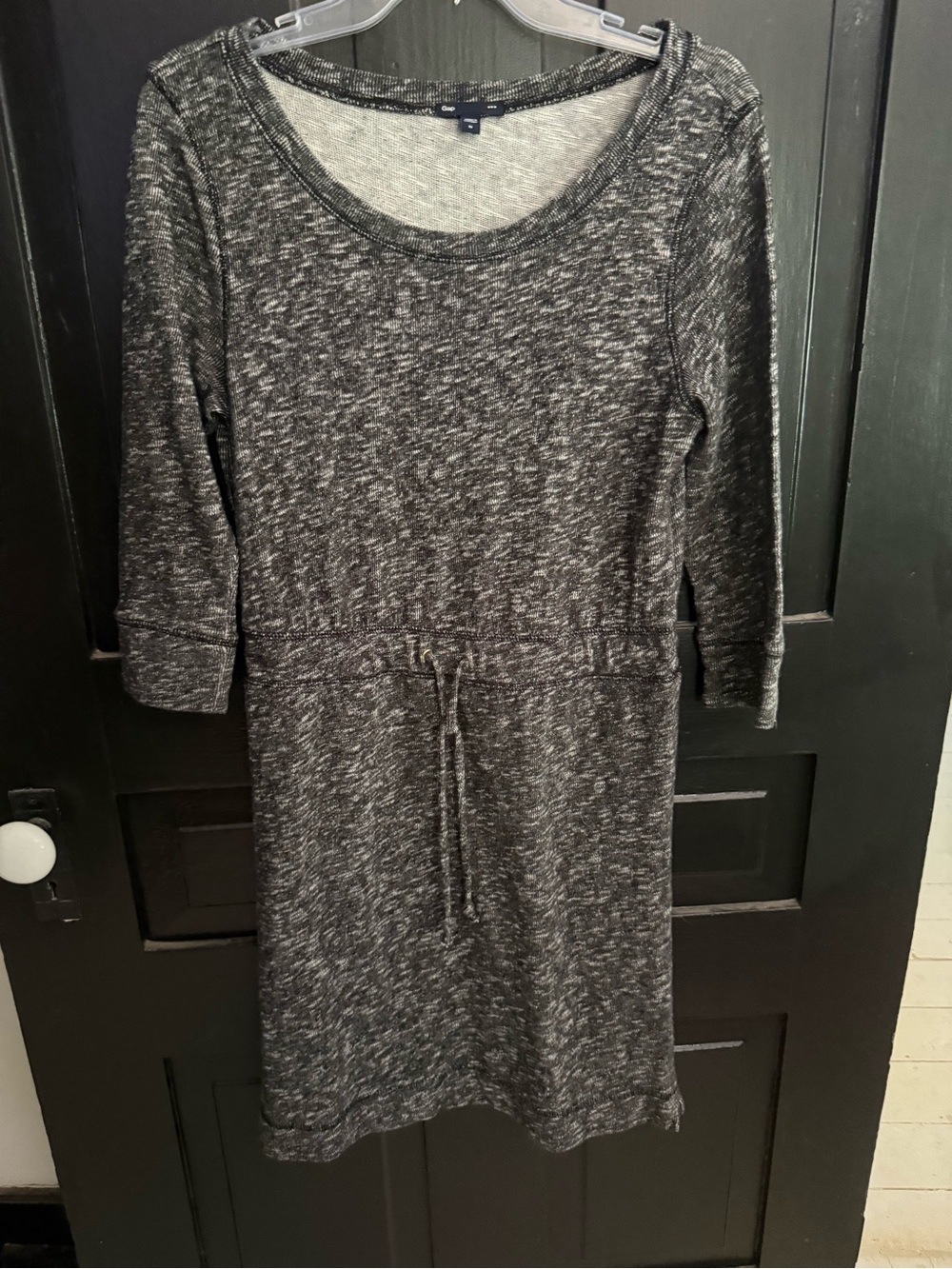 GAP Heathered Charcoal Long-Sleeve Drawstring Waist Dress